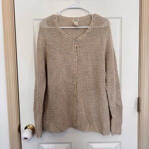 L.L. Bean Women's Cardigan Sweater Open Knit Button Up Size XL Boho Cottagecore